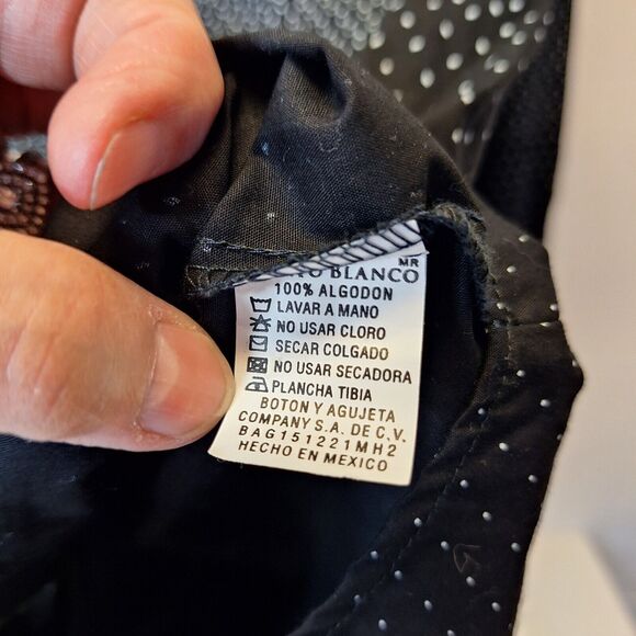 Porto Blanco Black Pattern Button‎ Flip Cuff  Algondon Cotton Shirt Men's Large - Picture 12 of 13